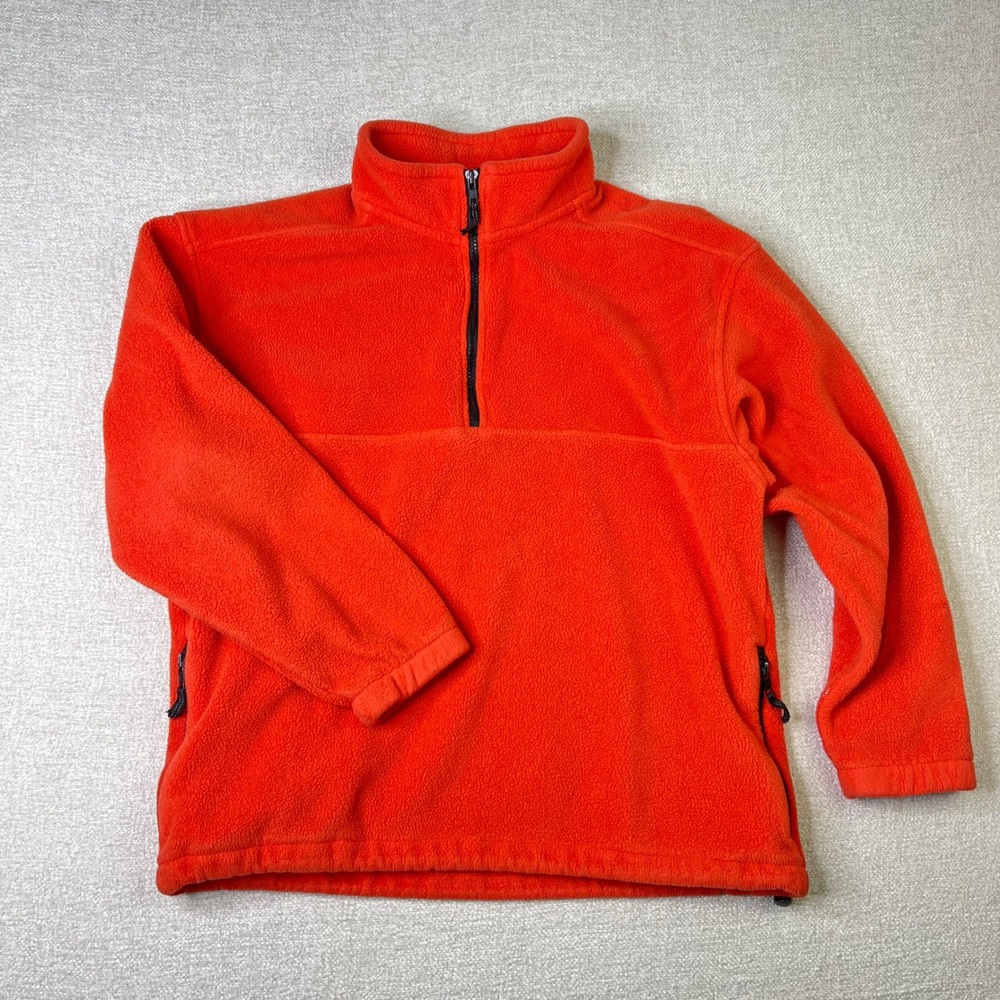 Vintage Eddie Bauer EBTEK Mens Medium Orange Quarter Zip Fleece Pullover Jacket